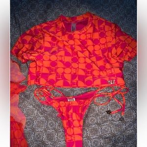 2 Piece Bathing Suit w/ Matching Sheer Wrap Cover Up Skirt